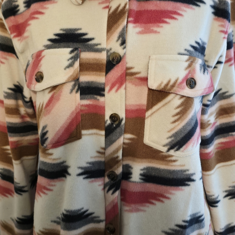 Stylish Multicolor Button-Up Fleece Shacket - Picture 2 of 8